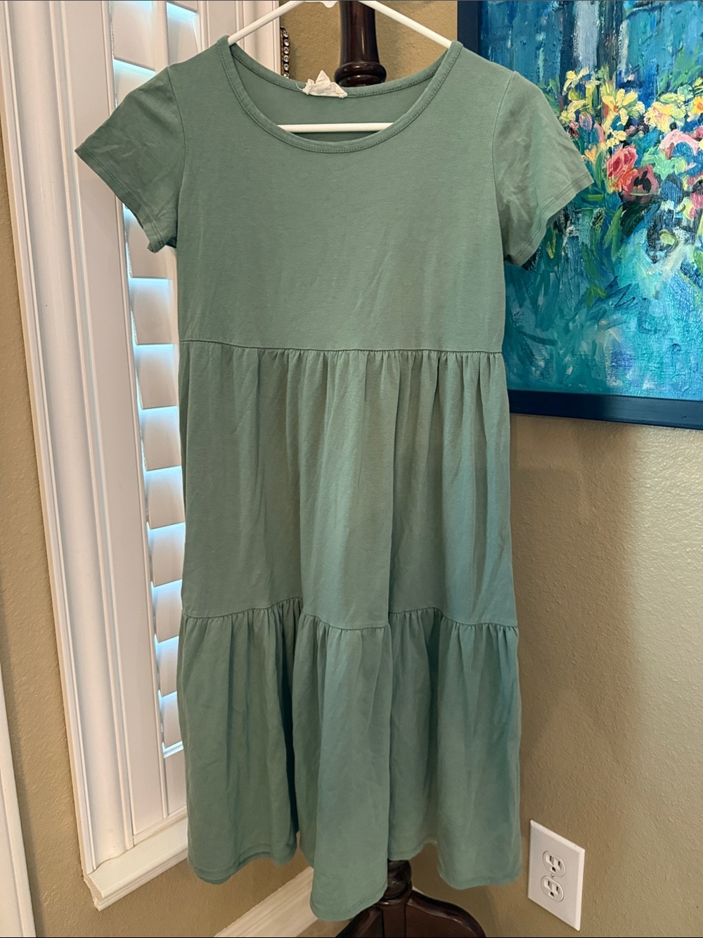 See You Monday Sage Green Tiered Cotton Dress